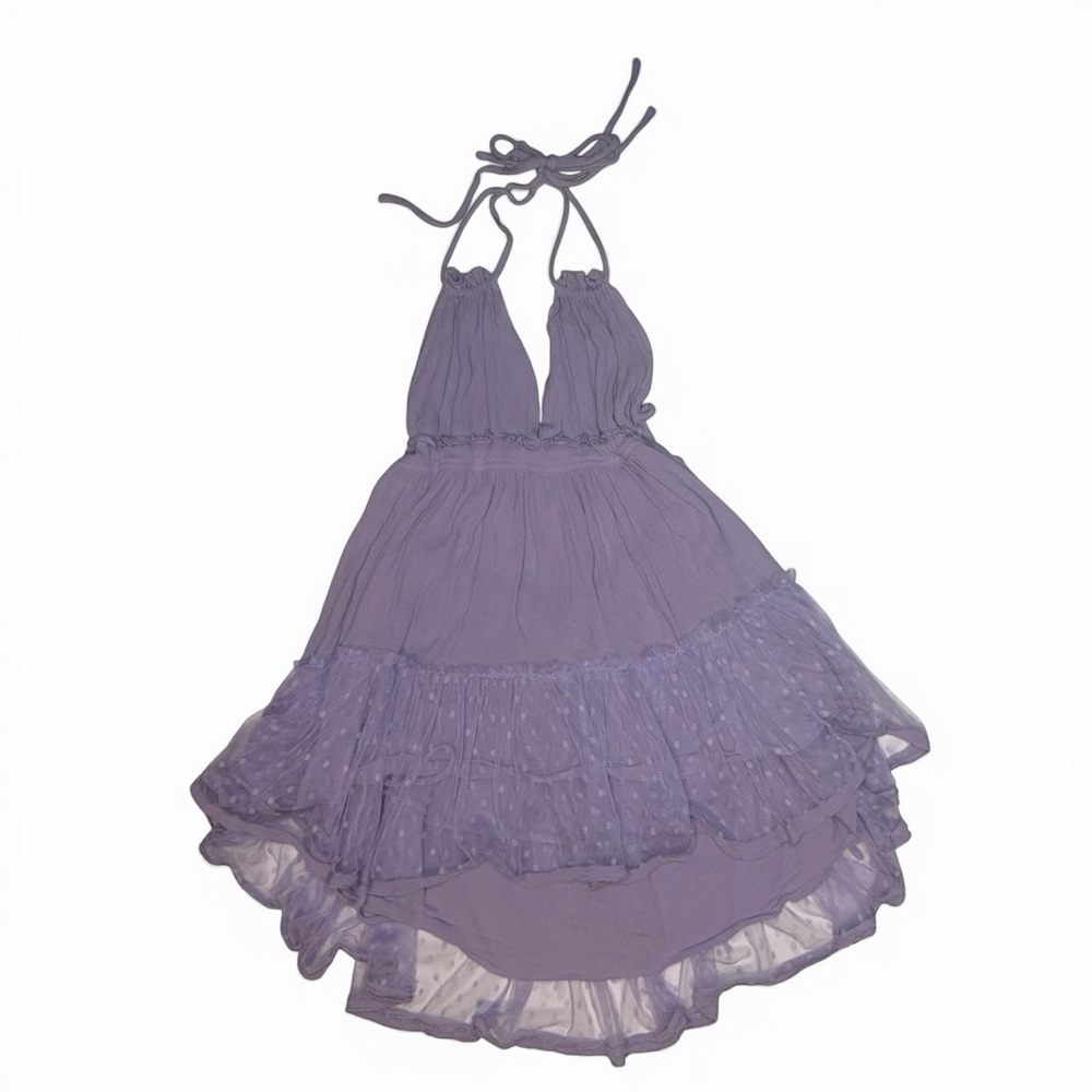Lavender Halter Ruffle Mini Dress | Medium - Picture 1 of 4